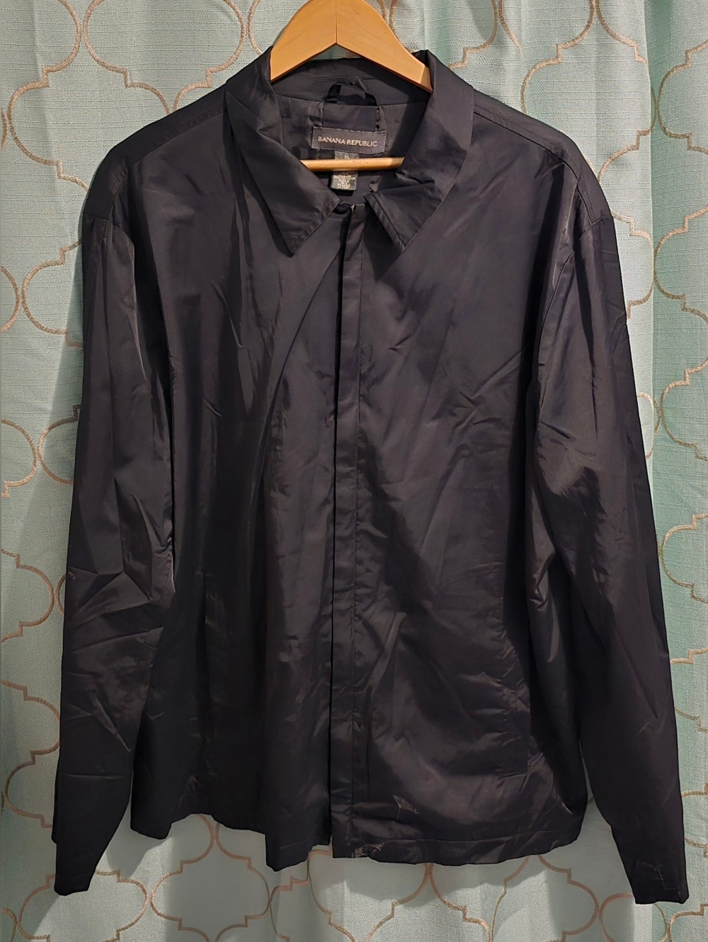 Banana Republic Men's XL Black Slick Jacket Zip Up Lined Pocketed